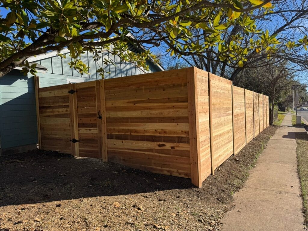 Corner View of Cedar Privacy Fence Build in Austin