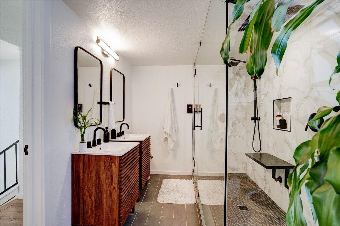 Bathroom Remodel Double Vanity and Frameless Shower